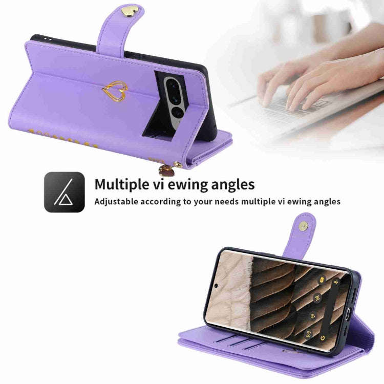 For Google Pixel 7 Pro POLA Love Multi-Card Slots Zipper Wallet Leather Phone Case(Purple) - Google Cases by POLA | Online Shopping South Africa | PMC TechLife | Buy Now Pay Later Mobicred