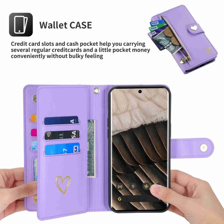 For Google Pixel 7 Pro POLA Love Multi-Card Slots Zipper Wallet Leather Phone Case(Purple) - Google Cases by POLA | Online Shopping South Africa | PMC TechLife | Buy Now Pay Later Mobicred