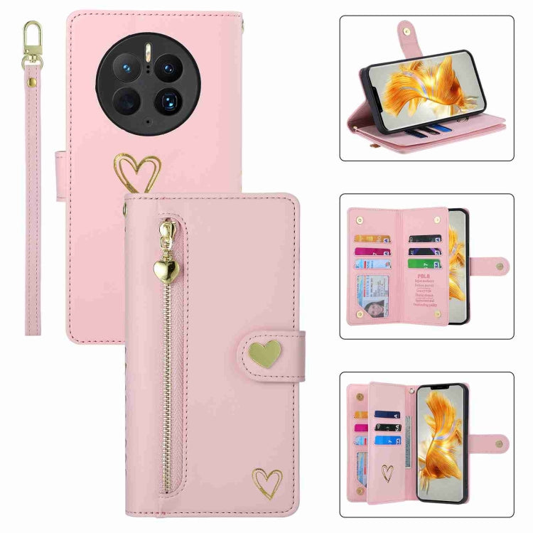 For Huawei Mate 50 Pro POLA Love Multi-Card Slots Zipper Wallet Leather Phone Case(Pink) - free shipping - PMC TechLife - Order now!