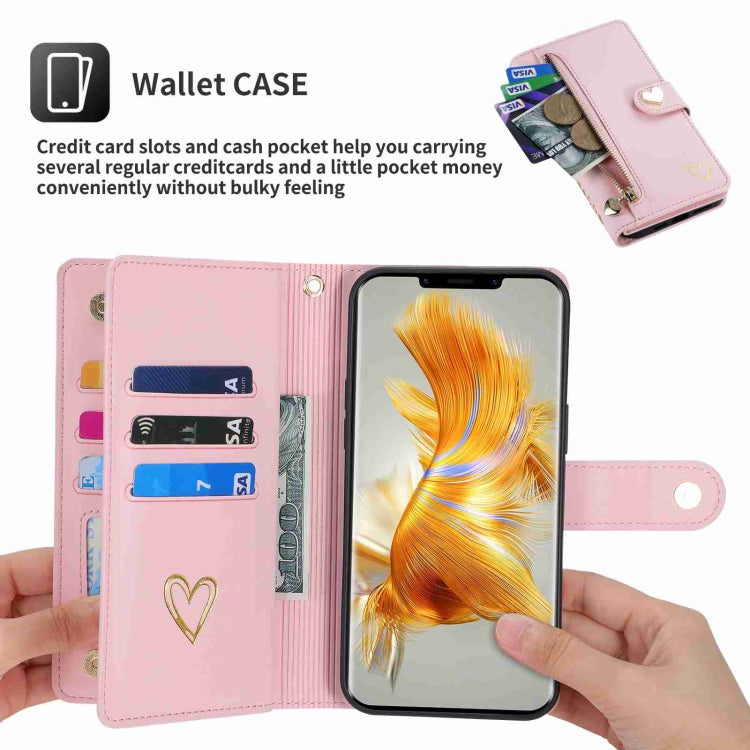 For Huawei Mate 50 Pro POLA Love Multi-Card Slots Zipper Wallet Leather Phone Case(Pink) - free shipping - PMC TechLife - Order now!