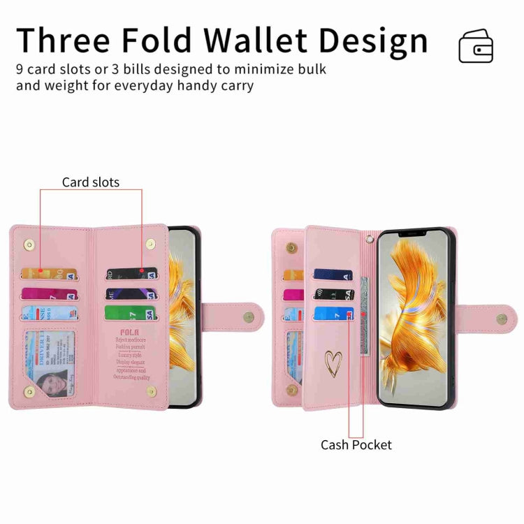 For Huawei Mate 50 Pro POLA Love Multi-Card Slots Zipper Wallet Leather Phone Case(Pink) - free shipping - PMC TechLife - Order now!