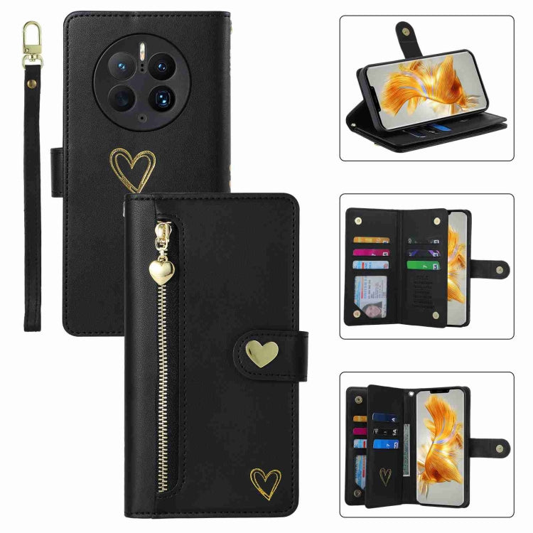 For Huawei Mate 50 Pro POLA Love Multi-Card Slots Zipper Wallet Leather Phone Case(Black) - free shipping - PMC TechLife - Order now!