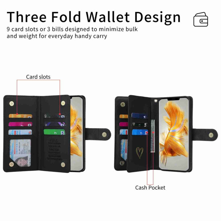 For Huawei Mate 50 Pro POLA Love Multi-Card Slots Zipper Wallet Leather Phone Case(Black) - free shipping - PMC TechLife - Order now!