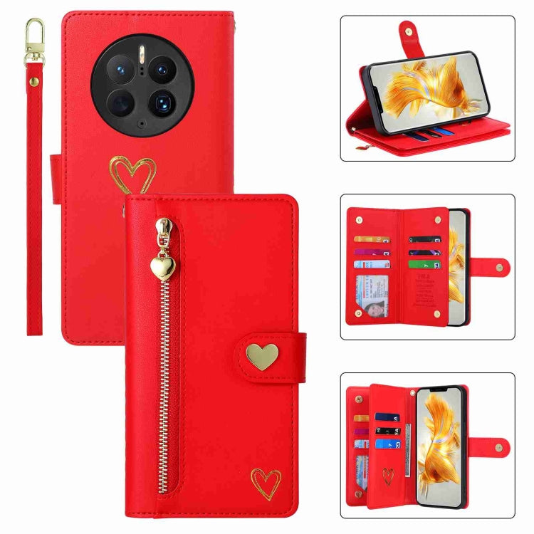 For Huawei Mate 50 Pro POLA Love Multi-Card Slots Zipper Wallet Leather Phone Case(Red) - free shipping - PMC TechLife - Order now!