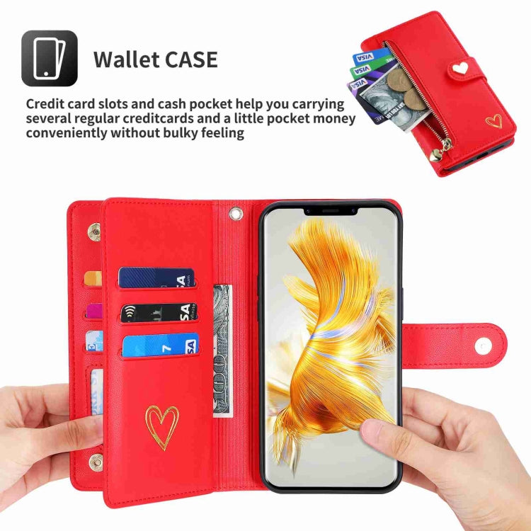 For Huawei Mate 50 Pro POLA Love Multi-Card Slots Zipper Wallet Leather Phone Case(Red) - free shipping - PMC TechLife - Order now!