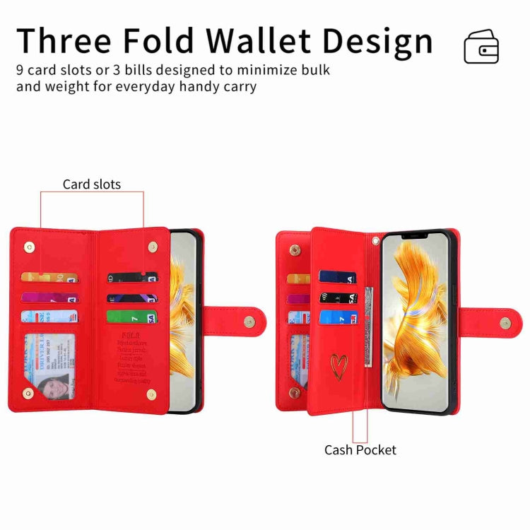 For Huawei Mate 50 Pro POLA Love Multi-Card Slots Zipper Wallet Leather Phone Case(Red) - free shipping - PMC TechLife - Order now!