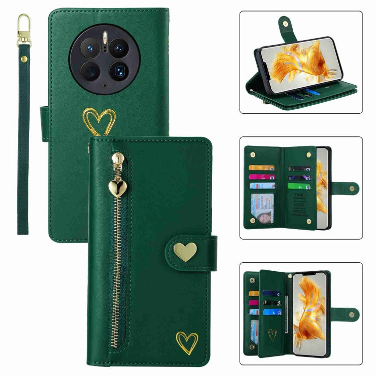 For Huawei Mate 50 Pro POLA Love Multi-Card Slots Zipper Wallet Leather Phone Case(Dark Green) - Huawei Cases by POLA | Online Shopping South Africa | PMC TechLife | Buy Now Pay Later Mobicred
