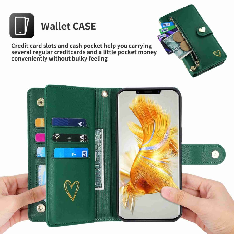 For Huawei Mate 50 Pro POLA Love Multi-Card Slots Zipper Wallet Leather Phone Case(Dark Green) - Huawei Cases by POLA | Online Shopping South Africa | PMC TechLife | Buy Now Pay Later Mobicred