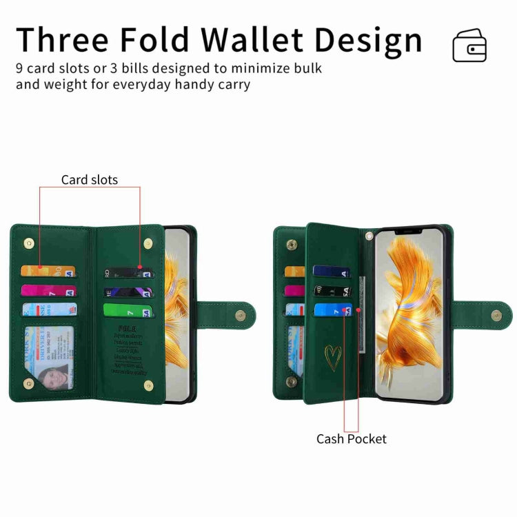 For Huawei Mate 50 Pro POLA Love Multi-Card Slots Zipper Wallet Leather Phone Case(Dark Green) - Huawei Cases by POLA | Online Shopping South Africa | PMC TechLife | Buy Now Pay Later Mobicred