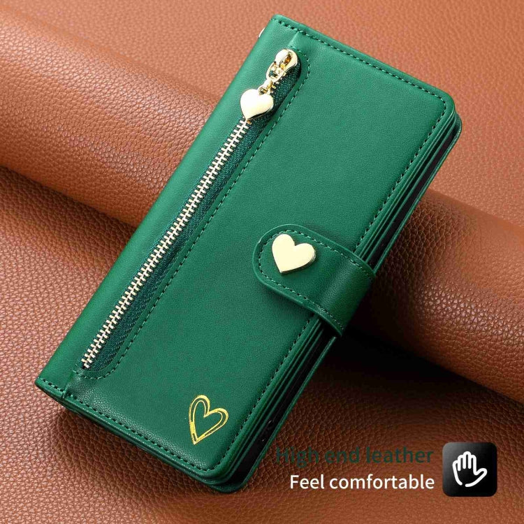 For Huawei Mate 50 Pro POLA Love Multi-Card Slots Zipper Wallet Leather Phone Case(Dark Green) - Huawei Cases by POLA | Online Shopping South Africa | PMC TechLife | Buy Now Pay Later Mobicred