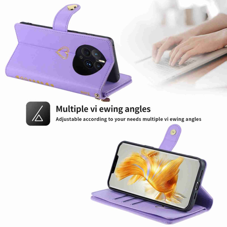 For Huawei Mate 50 Pro POLA Love Multi-Card Slots Zipper Wallet Leather Phone Case(Purple) - free shipping - PMC TechLife - Order now!