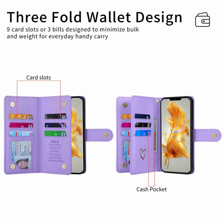 For Huawei Mate 50 Pro POLA Love Multi-Card Slots Zipper Wallet Leather Phone Case(Purple) - free shipping - PMC TechLife - Order now!