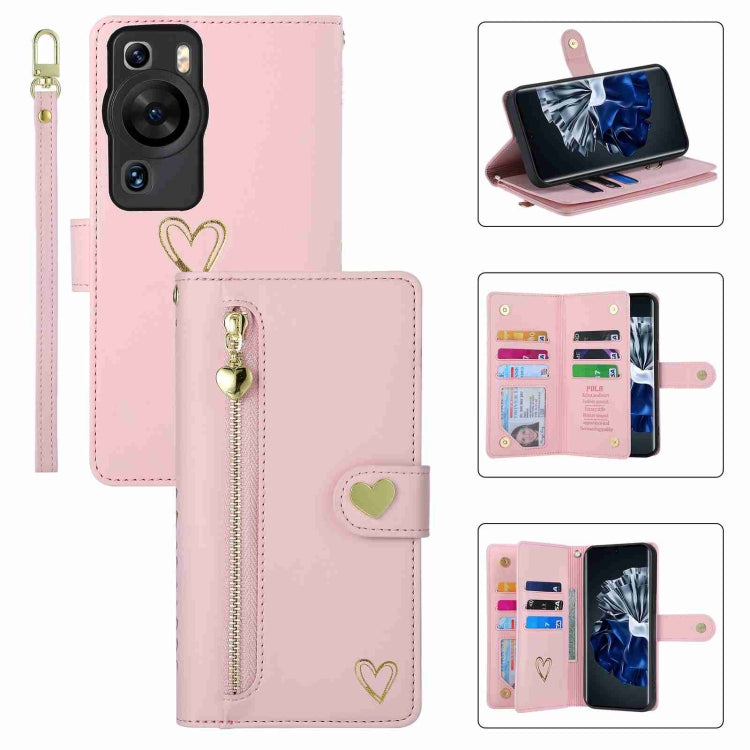 For Huawei P60 Pro POLA Love Multi-Card Slots Zipper Wallet Leather Phone Case(Pink) - free shipping - PMC TechLife - Order now!