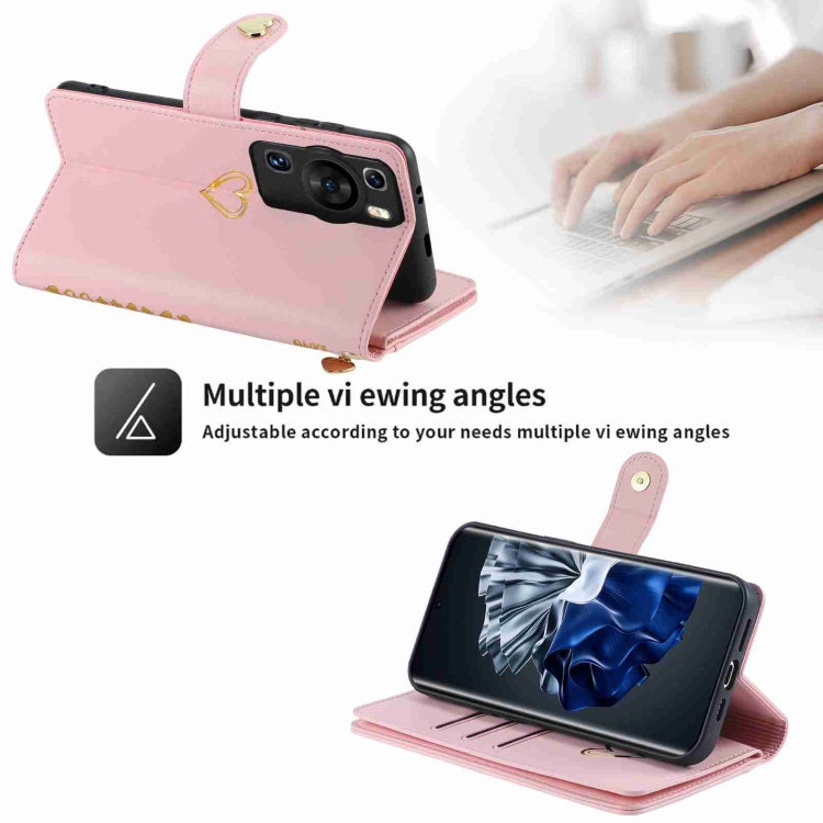 For Huawei P60 Pro POLA Love Multi-Card Slots Zipper Wallet Leather Phone Case(Pink) - free shipping - PMC TechLife - Order now!