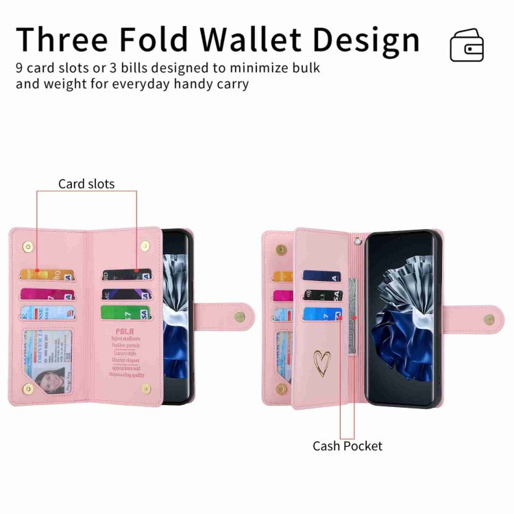 For Huawei P60 Pro POLA Love Multi-Card Slots Zipper Wallet Leather Phone Case(Pink) - free shipping - PMC TechLife - Order now!