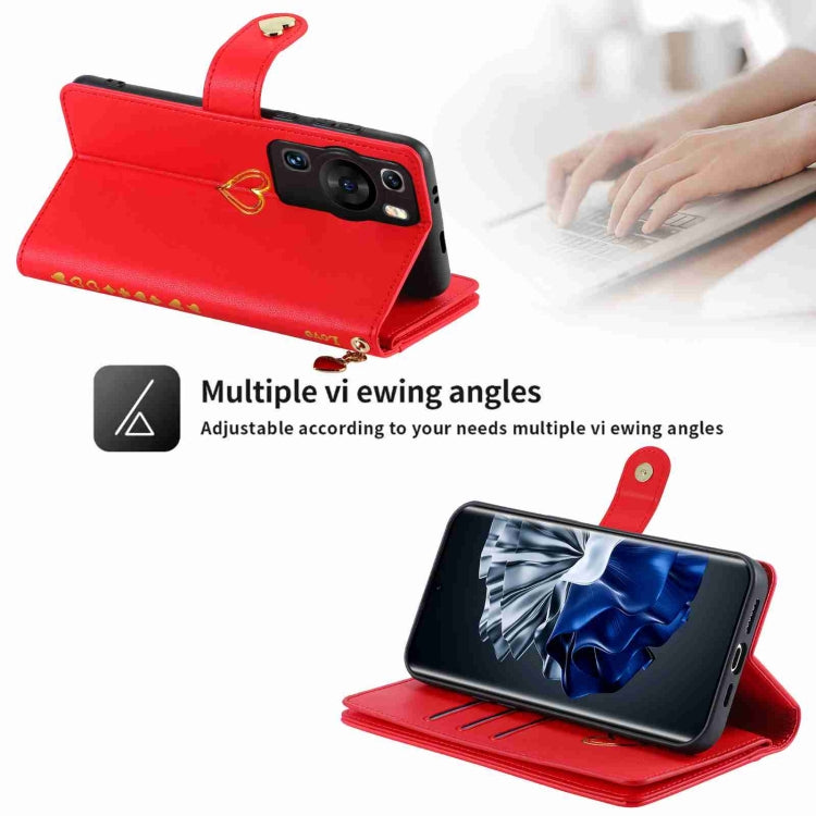 For Huawei P60 Pro POLA Love Multi-Card Slots Zipper Wallet Leather Phone Case(Red) - free shipping - PMC TechLife - Order now!
