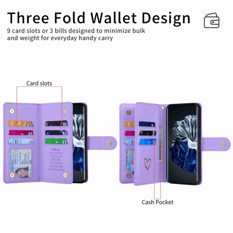 For Huawei P60 Pro POLA Love Multi-Card Slots Zipper Wallet Leather Phone Case(Purple) - free shipping - PMC TechLife - Order now!