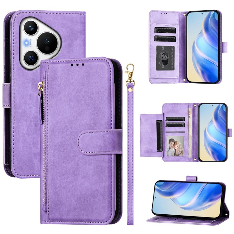 For Huawei Pura 70 Multi-Card Slots Zipper Wallet Leather Phone Case(Purple) - free shipping - PMC Jewellery - Order now!