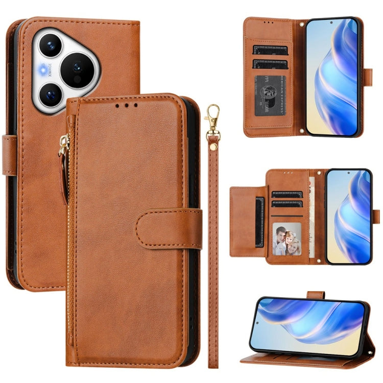 For Huawei Pura 70 Multi-Card Slots Zipper Wallet Leather Phone Case(Brown) - free shipping - PMC Jewellery - Order now!