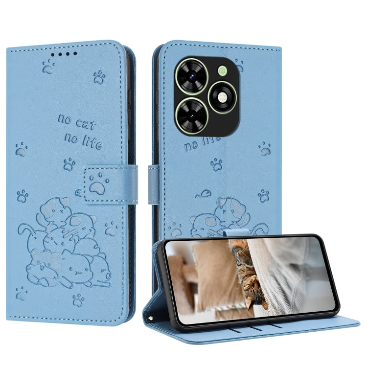 For Tecno Spark Go 2024 4G Embossed Kitten Phone Leather Case with Lanyard(Blue) - free shipping - PMC Jewellery - Order now!