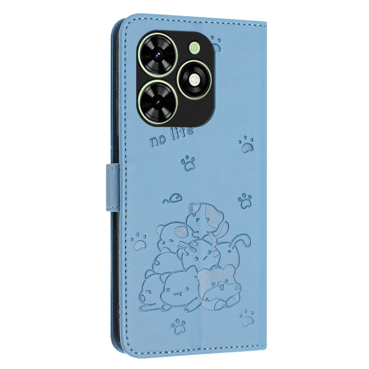 For Tecno Spark Go 2024 4G Embossed Kitten Phone Leather Case with Lanyard(Blue) - free shipping - PMC Jewellery - Order now!