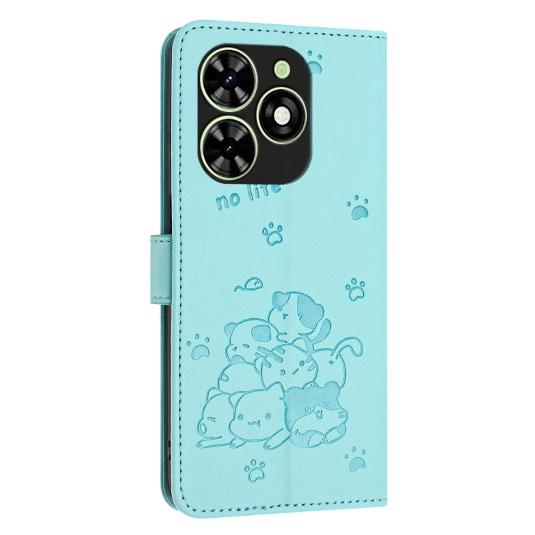 For Tecno Spark Go 2024 4G Embossed Kitten Phone Leather Case with Lanyard(Mint Green) - free shipping - PMC Jewellery - Order now!