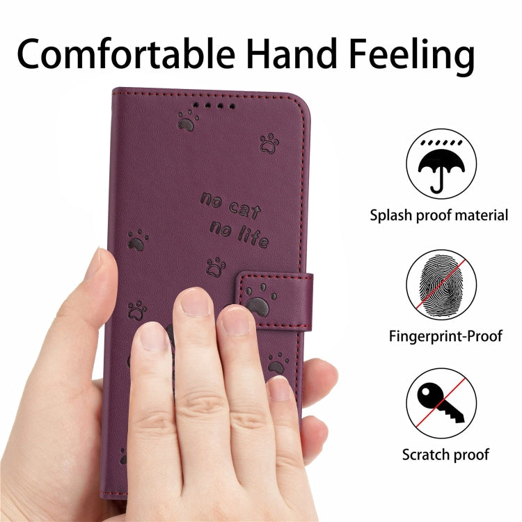 For Motorola Moto G 5G 2024 Embossed Kitten Phone Leather Case with Lanyard(Wine Red) - Motorola Cases by PMC Jewellery | Online Shopping South Africa | PMC Jewellery | Buy Now Pay Later Mobicred