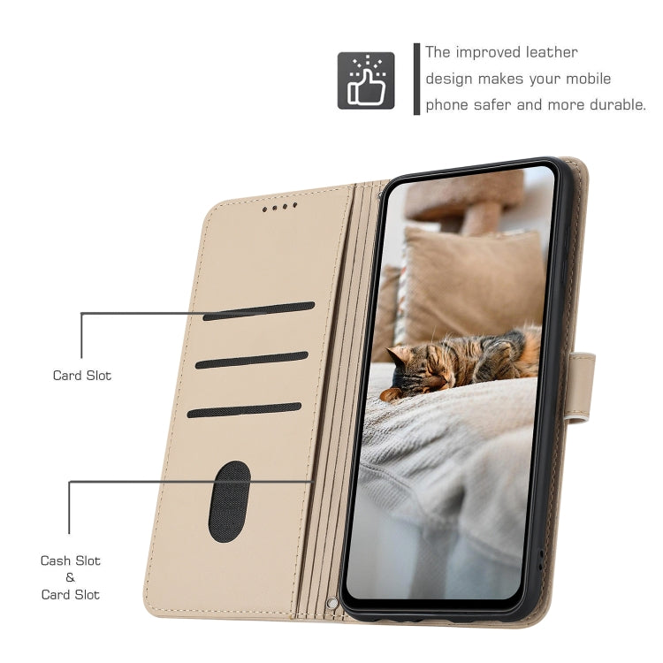 For Motorola Moto G Play 4G 2024 Embossed Kitten Phone Leather Case with Lanyard(Beige) - Motorola Cases by PMC Jewellery | Online Shopping South Africa | PMC Jewellery | Buy Now Pay Later Mobicred