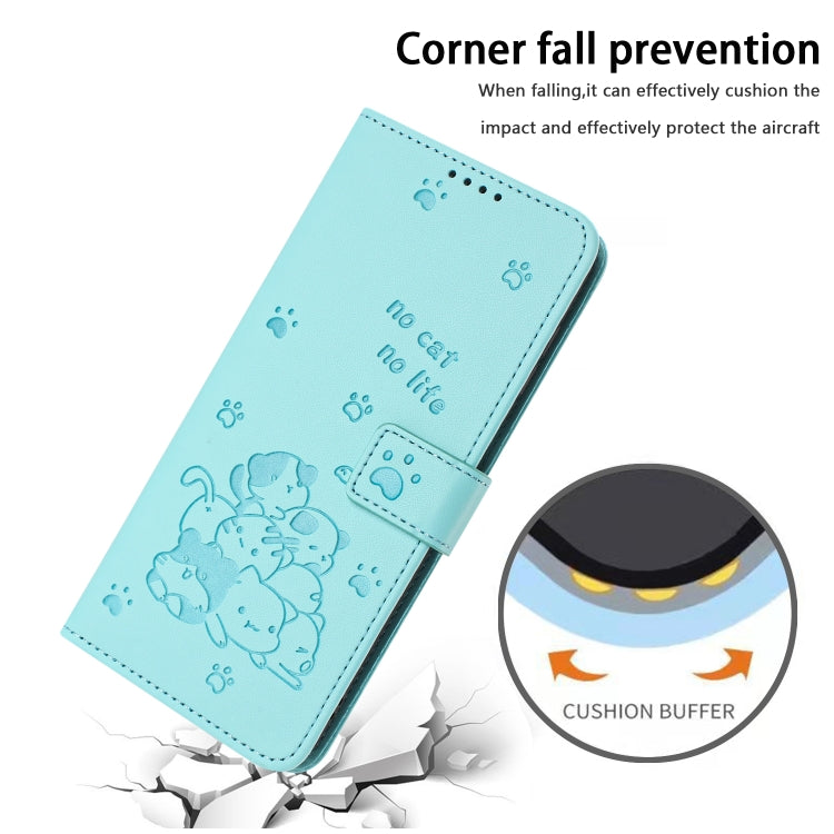 For Motorola Moto G Play 4G 2024 Embossed Kitten Phone Leather Case with Lanyard(Mint Green) - Motorola Cases by PMC Jewellery | Online Shopping South Africa | PMC Jewellery | Buy Now Pay Later Mobicred