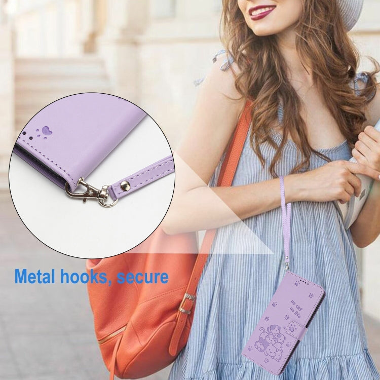 For Motorola Moto G Power 5G 2024 Embossed Kitten Phone Leather Case with Lanyard(Purple) - free shipping - PMC Jewellery - Order now!