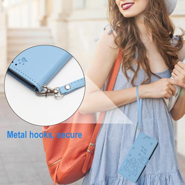 For Motorola Moto G Power 5G 2024 Embossed Kitten Phone Leather Case with Lanyard(Blue) - Motorola Cases by PMC Jewellery | Online Shopping South Africa | PMC Jewellery | Buy Now Pay Later Mobicred