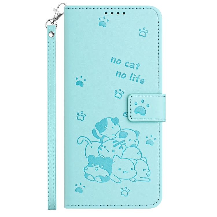 For Motorola Moto G Power 5G 2024 Embossed Kitten Phone Leather Case with Lanyard(Mint Green) - Motorola Cases by PMC Jewellery | Online Shopping South Africa | PMC Jewellery | Buy Now Pay Later Mobicred