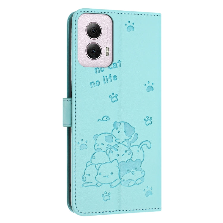 For Motorola Moto G Power 5G 2024 Embossed Kitten Phone Leather Case with Lanyard(Mint Green) - Motorola Cases by PMC Jewellery | Online Shopping South Africa | PMC Jewellery | Buy Now Pay Later Mobicred