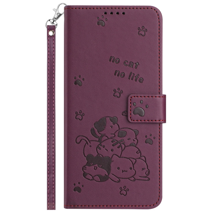 For Motorola Moto G Power 5G 2024 Embossed Kitten Phone Leather Case with Lanyard(Wine Red) - Motorola Cases by PMC Jewellery | Online Shopping South Africa | PMC Jewellery | Buy Now Pay Later Mobicred