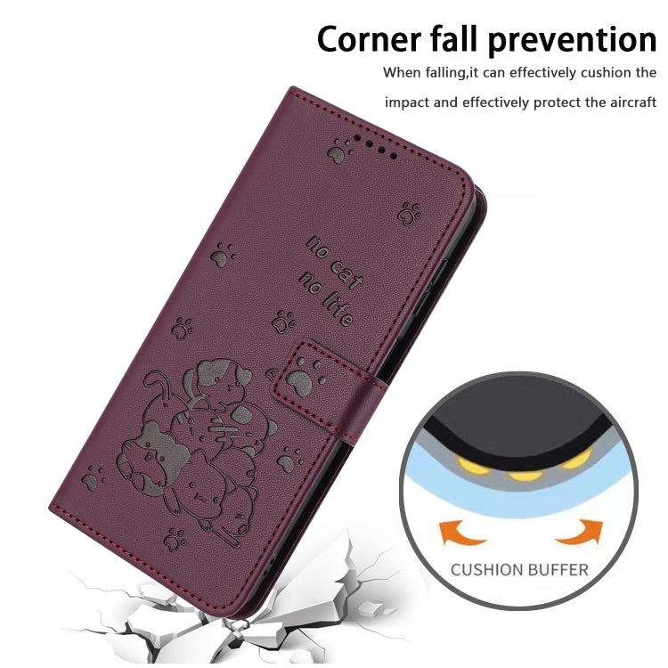 For Motorola Moto G Power 5G 2024 Embossed Kitten Phone Leather Case with Lanyard(Wine Red) - Motorola Cases by PMC Jewellery | Online Shopping South Africa | PMC Jewellery | Buy Now Pay Later Mobicred