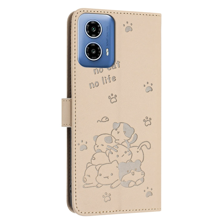 For Motorola Moto G Stylus 5G 2024 Embossed Kitten Phone Leather Case with Lanyard(Beige) - Motorola Cases by PMC Jewellery | Online Shopping South Africa | PMC Jewellery | Buy Now Pay Later Mobicred