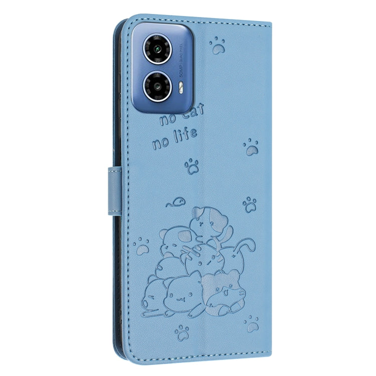 For Motorola Moto G Stylus 5G 2024 Embossed Kitten Phone Leather Case with Lanyard(Blue) - Motorola Cases by PMC Jewellery | Online Shopping South Africa | PMC Jewellery | Buy Now Pay Later Mobicred
