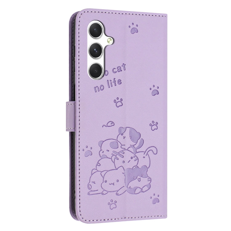 For Samsung Galaxy S25+ / S24+ 5G Embossed Kitten Phone Leather Case with Lanyard(Purple) - Galaxy S24+ 5G Cases by PMC TechLife | Online Shopping South Africa | PMC TechLife | Buy Now Pay Later Mobicred