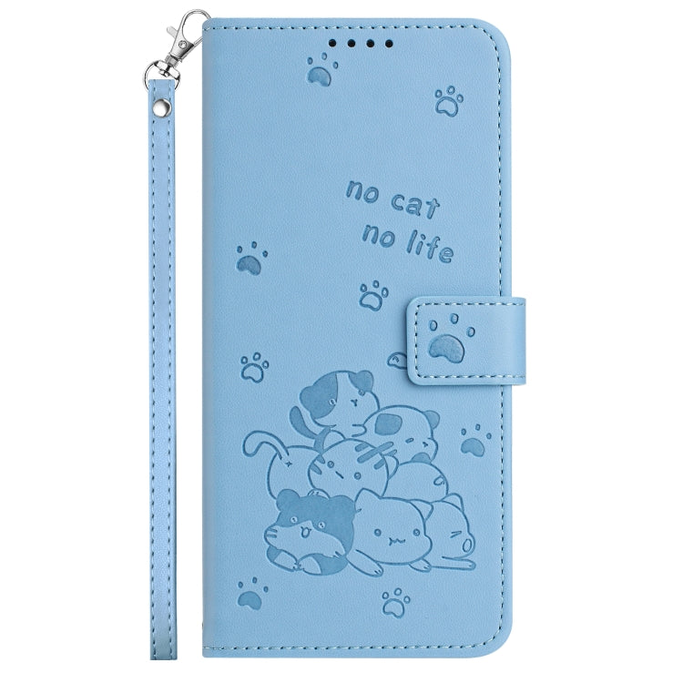 For Samsung Galaxy S25+ / S24+ 5G Embossed Kitten Phone Leather Case with Lanyard(Blue) - Galaxy S24+ 5G Cases by PMC TechLife | Online Shopping South Africa | PMC TechLife | Buy Now Pay Later Mobicred