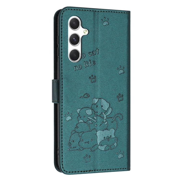For Samsung Galaxy S25+ / S24+ 5G Embossed Kitten Phone Leather Case with Lanyard(Dark Green) - Galaxy S24+ 5G Cases by PMC TechLife | Online Shopping South Africa | PMC TechLife | Buy Now Pay Later Mobicred