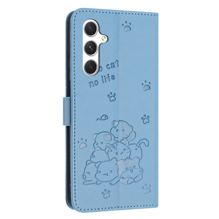 For Samsung Galaxy S25 / S24 5G Embossed Kitten Phone Leather Case with Lanyard(Blue) - free shipping - PMC TechLife - Order now!