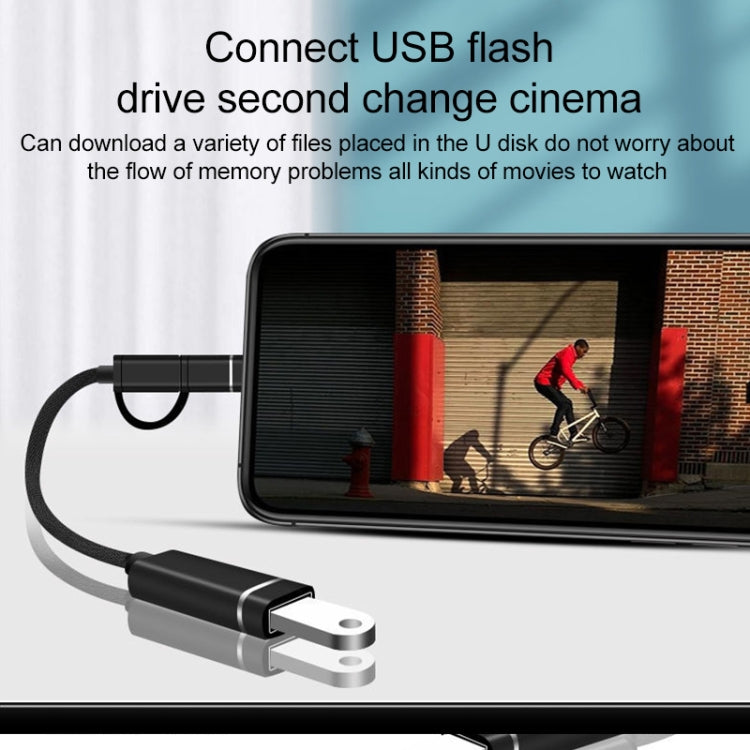 3 in 1 USB Female to Micro USB, Type-C, 8 Pin Male OTG Adapter(Silver) - OTG Adapter by PMC Jewellery | Online Shopping South Africa | PMC Jewellery | Buy Now Pay Later Mobicred