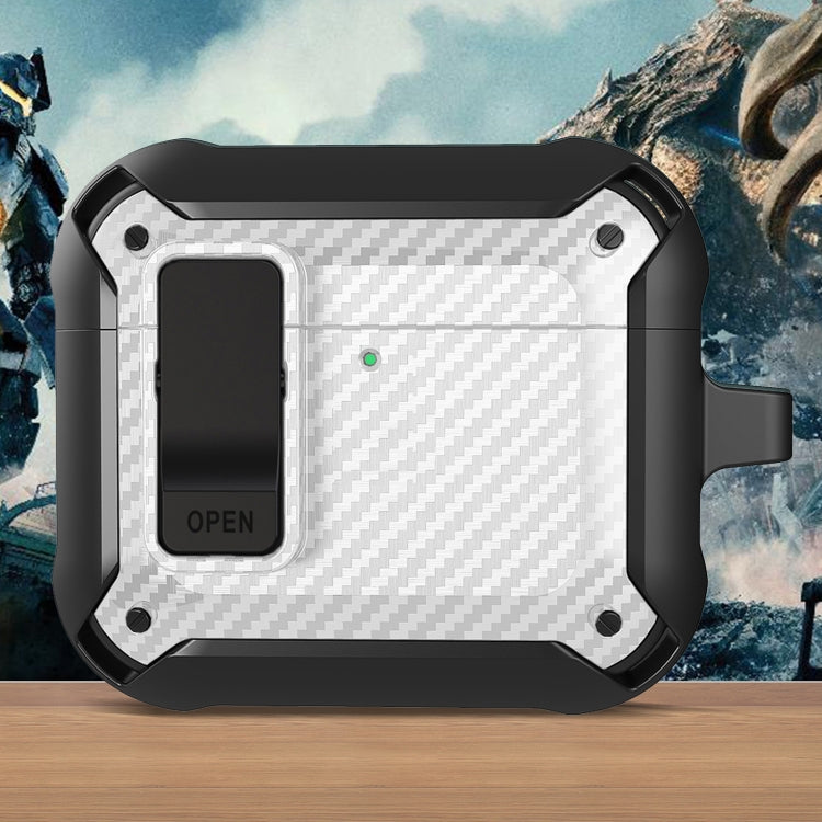 For AirPods 4 Bumblebee Carbon Fiber Shockproof Protective Case with Switch(White) - For AirPods 4 by PMC Jewellery | Online Shopping South Africa | PMC Jewellery | Buy Now Pay Later Mobicred