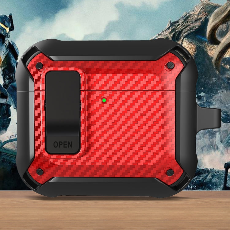 For AirPods 4 Bumblebee Carbon Fiber Shockproof Protective Case with Switch(Red) - For AirPods 4 by PMC Jewellery | Online Shopping South Africa | PMC Jewellery | Buy Now Pay Later Mobicred