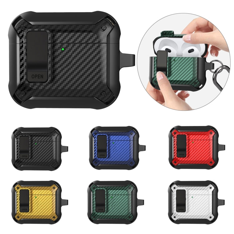 For AirPods 4 Bumblebee Carbon Fiber Shockproof Protective Case with Switch(Black) - For AirPods 4 by PMC Jewellery | Online Shopping South Africa | PMC Jewellery | Buy Now Pay Later Mobicred