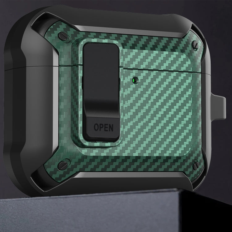 For AirPods 4 Bumblebee Carbon Fiber Shockproof Protective Case with Switch(Black) - For AirPods 4 by PMC Jewellery | Online Shopping South Africa | PMC Jewellery | Buy Now Pay Later Mobicred