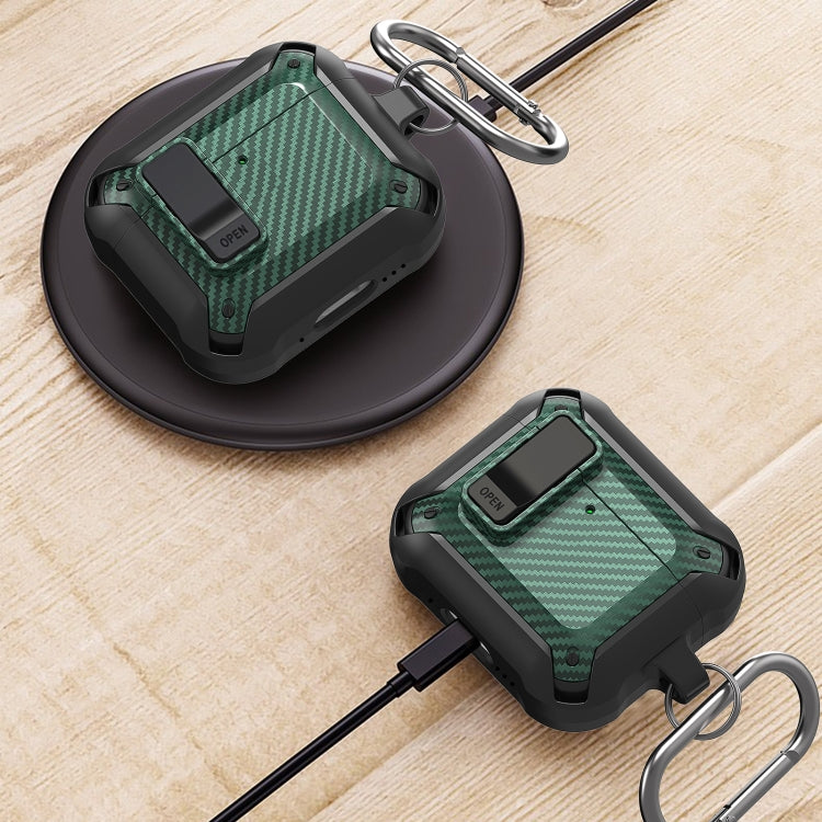 For AirPods 4 Bumblebee Carbon Fiber Shockproof Protective Case with Switch(Green) - For AirPods 4 by PMC Jewellery | Online Shopping South Africa | PMC Jewellery | Buy Now Pay Later Mobicred