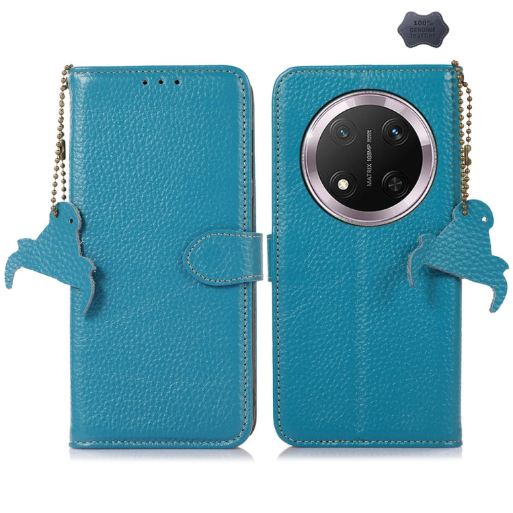 For Honor X9c Genuine Leather Litchi Texture RFID Leather Phone Case(Blue) - Honor Cases by PMC TechLife | Online Shopping South Africa | PMC TechLife | Buy Now Pay Later Mobicred