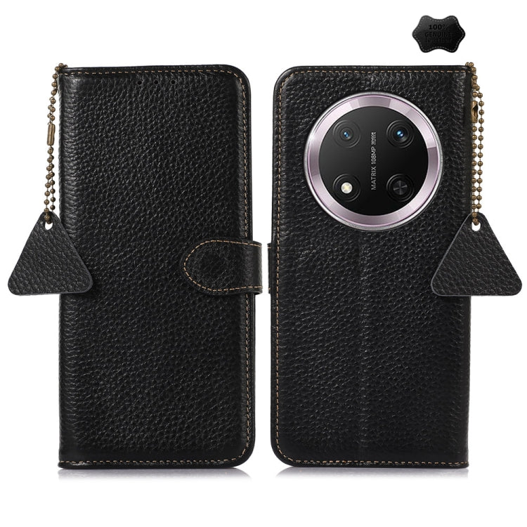 For Honor X9c Genuine Leather Litchi Texture RFID Leather Phone Case(Black) - Honor Cases by PMC TechLife | Online Shopping South Africa | PMC TechLife | Buy Now Pay Later Mobicred