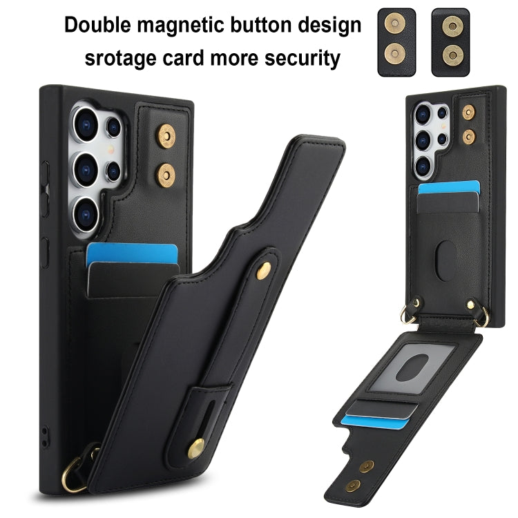 For Samsung Galaxy S25 Ultra 5G Wristband Vertical Flip Wallet Back Cover Phone Case with Long Lanyard(Black) - free shipping - PMC Jewellery - Order now!